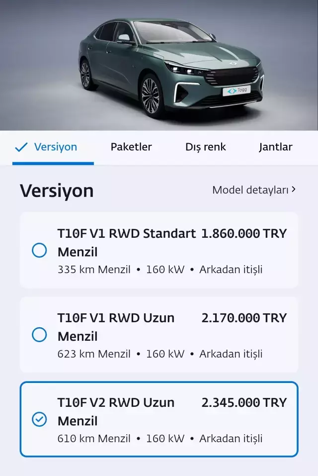 Togg T10F'in fiyatı belli oldu! 3 farklı donanım seçeneği var