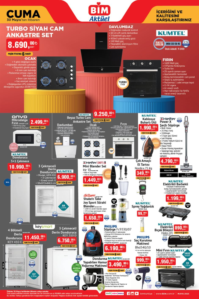 BİM AKTÜEL 30 MAYIS | BİM 30 Mayıs Cuma aktüel kataloğunda hangi ürünler satışa sunulacak? Kumtel Ankastre Set, Philips Süpürge, Büyük Boy Valiz