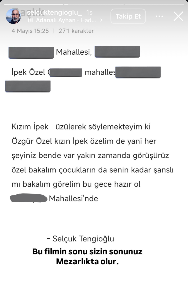 Özgür Özel'in ailesine tehdit mesajları: Kızının ev adresi paylaşıldı