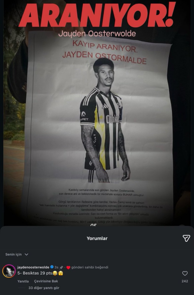 Oosterwolde'den Beşiktaş taraftarına olay cevap