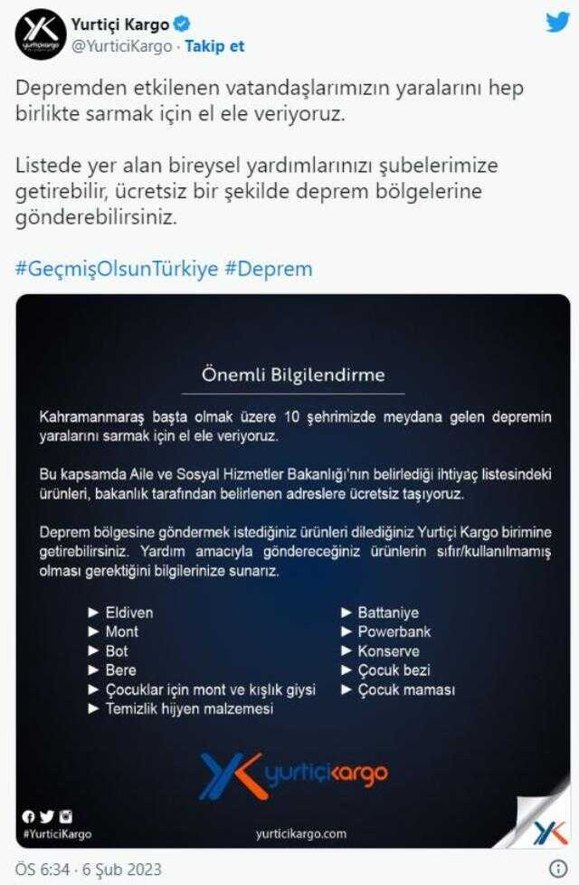 Deprem bölgesine kargo gidiyor mu? Deprem yardımı nasıl yapılır, ihtiyaç listesi neler?