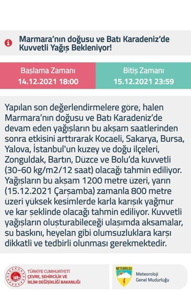 Meteoroloji 'den İstanbul başta olmak üzere 9 şehir için sarı kodlu uyarı