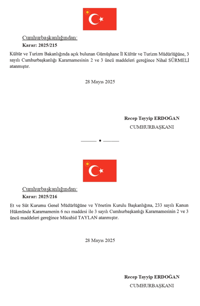29 Mayıs Perşembe 2025 Resmi Gazete ATAMA KARARLARI! Bugünün kararları neler? 29 Mayıs Resmi Gazete yayımlandı! 32266 sayılı Resmi Gazete atamalar lis