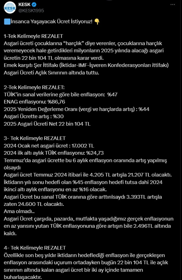 Asgari ücret zammına bir tepki de KESK'ten geldi: Tek kelimeyle rezalet