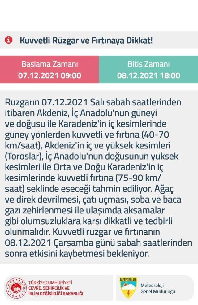 Meteoroloji'den Akdeniz, İç Anadolu, Karadeniz bölgeleri için fırtına uyarısı
