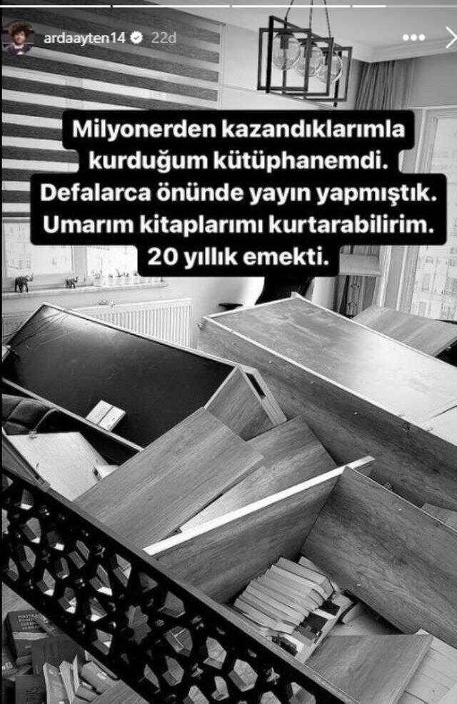 Depremden komşularının yardımıyla kurtulan Arda Ayten, günler sonra girdiği evinin son halini paylaştı