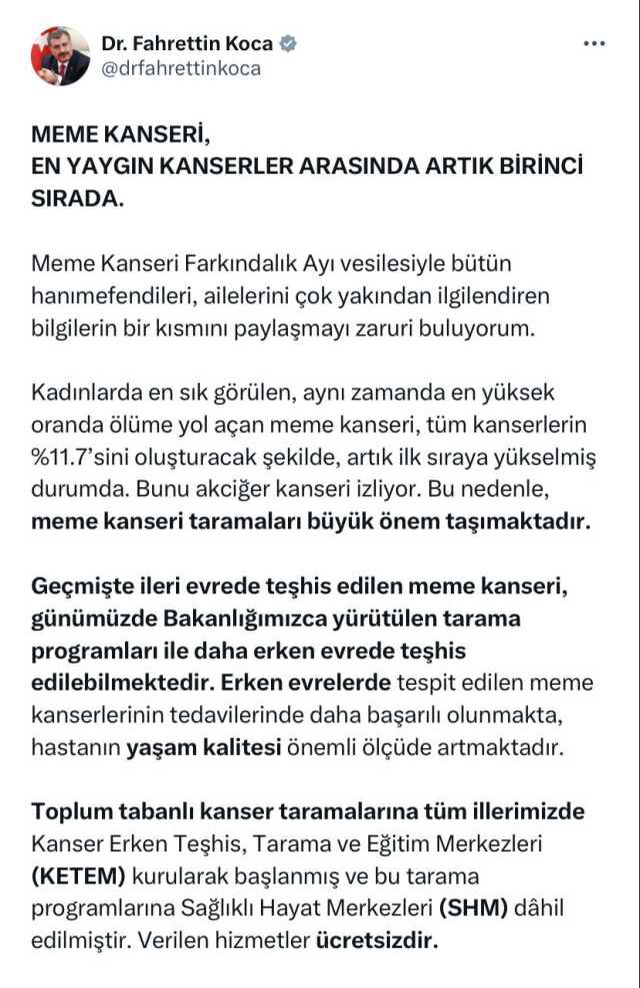 Meme kanseri Türkiye'de ilk sıraya yükseldi