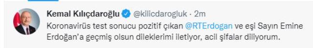 Koronavirüse yakalanan Cumhurbaşkanı Erdoğan'a muhalefetten geçmiş olsun mesajı