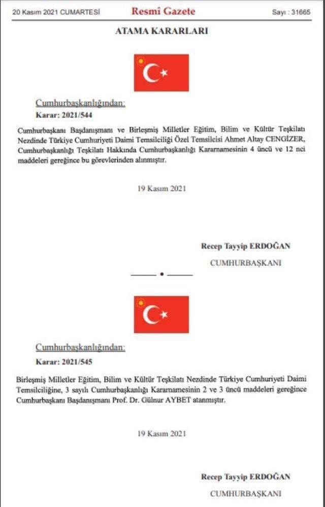 Cumhurbaşkanı Başdanışmanı Ahmet Altay Cengizer, başdanışmanlık ve BM'deki görevinden alındı