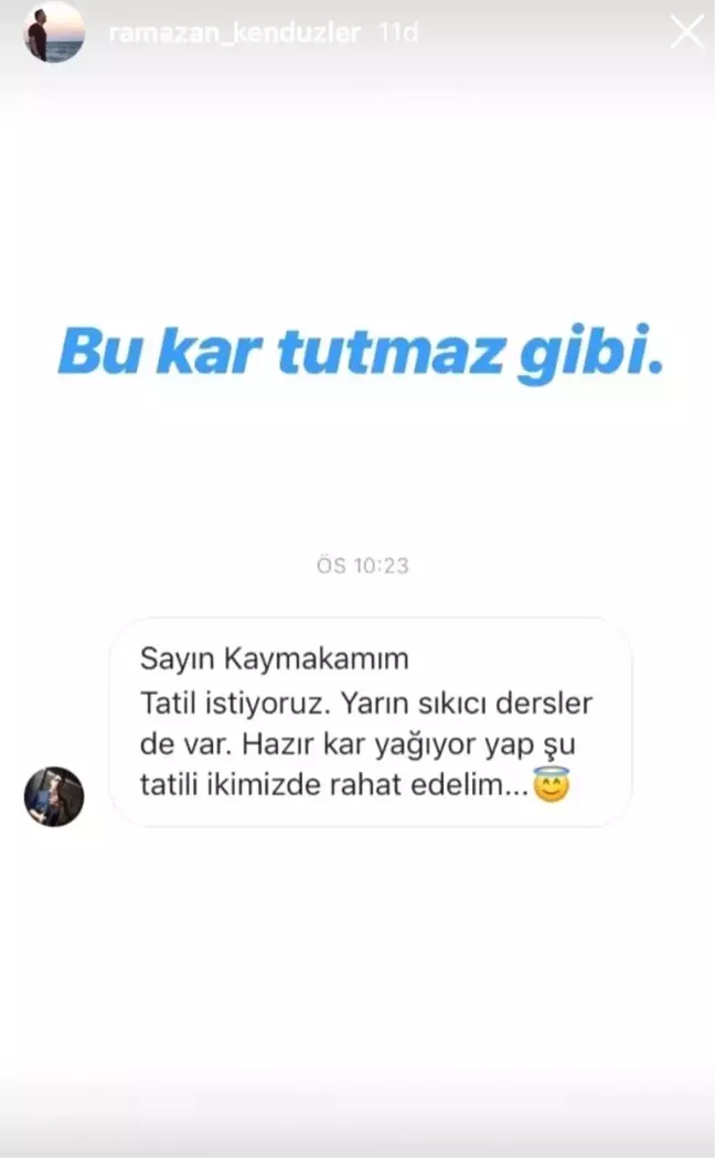 Öğrencilerden Kaymakam Kendüzler'e Tatil Mesajı
