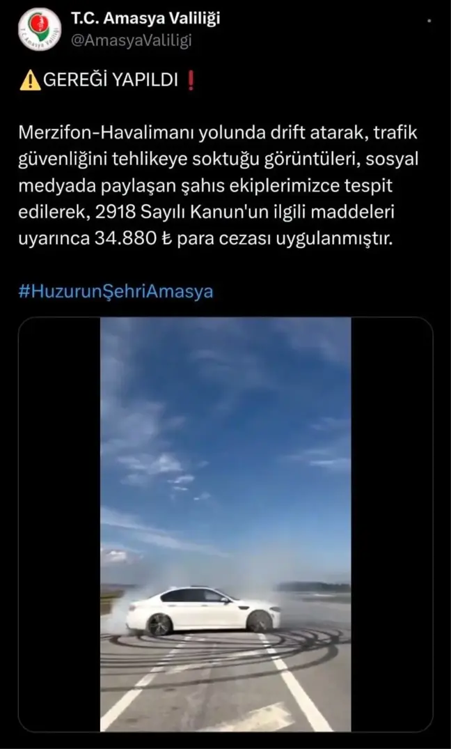 Drift Atan Sürücüye 34 Bin TL Ceza