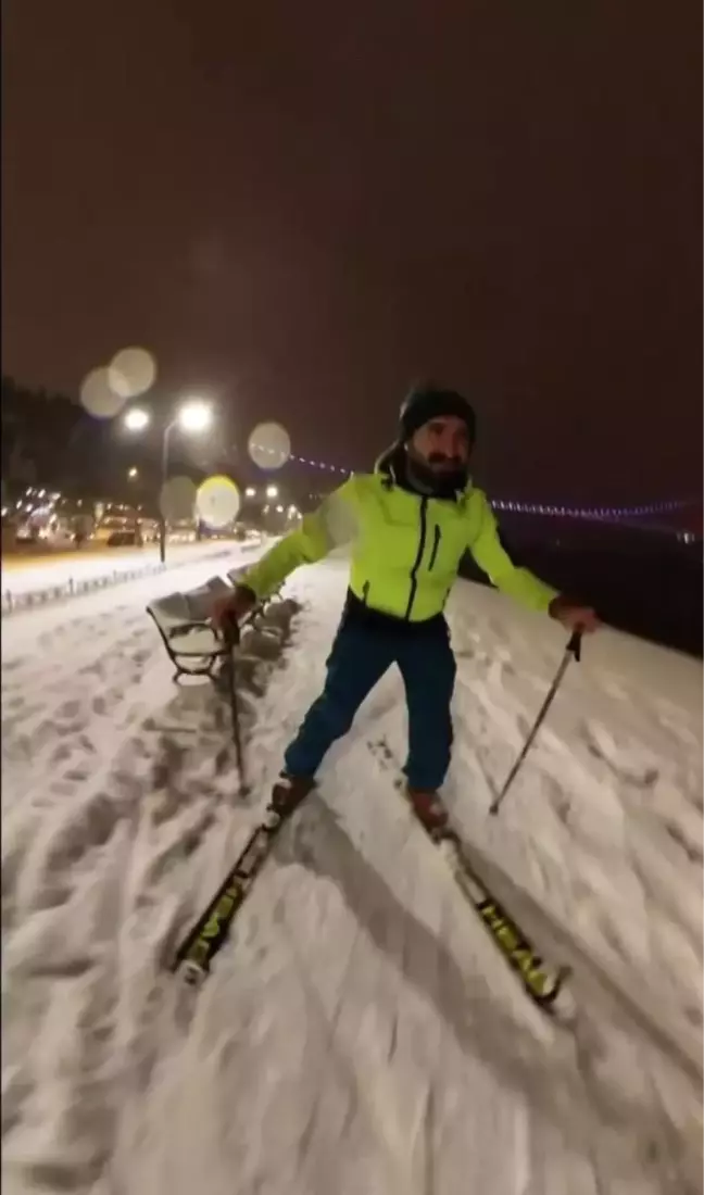 Avcılar'da kayak yapan vatandaş, bu kez Üsküdar'da boğaz kıyısında kaydı