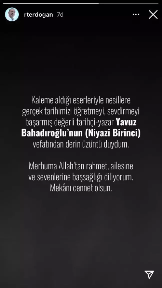 Son Dakika | Cumhurbaşkanı Erdoğan'dan Yavuz Bahadıroğlu paylaşımı