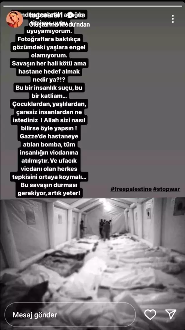 Tuğçe Aral, Gazze'deki Hastane Bombalamasına Tepki Gösterdi