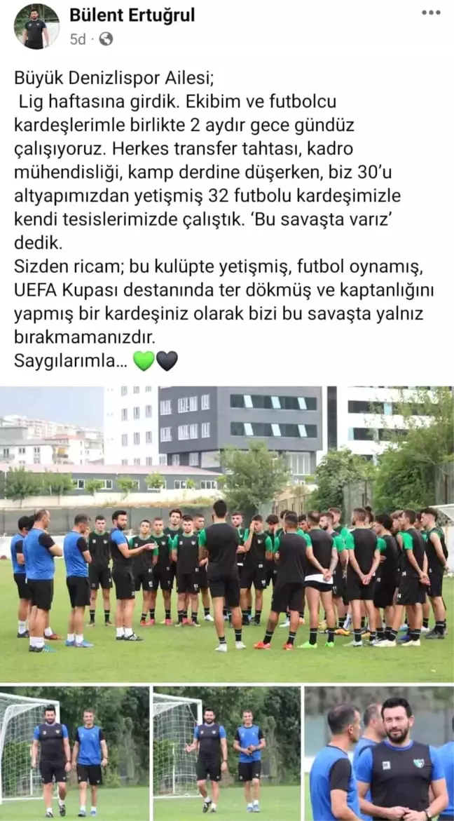 Denizlispor Teknik Direktörü Bülent Ertuğrul'dan Taraftarlara Destek Çağrısı