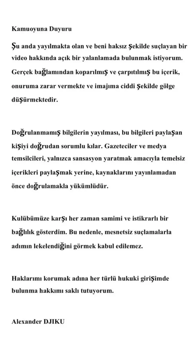 Alexander Djiku'dan Video Yalanlaması