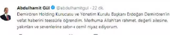 Adalet Bakanı Gül'den Erdoğan Demirören İçin Başsağlığı Mesajı