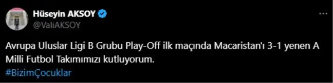 Eskişehir Valisi Aksoy'dan A Milli Takıma Tebrik