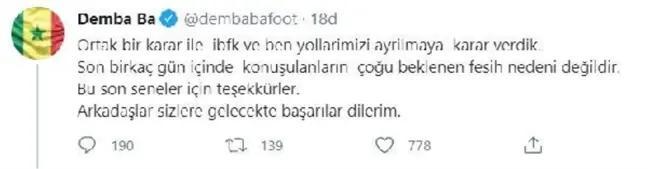 Demba Ba'dan ayrılık açıklaması