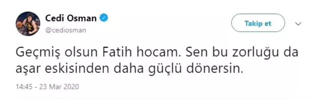 Cedi Osman'dan Fatih Terim'e geçmiş olsun mesajı
