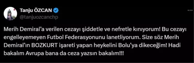 Bolu Belediye Başkanı Tanju Özcan, Merih Demiral'ın UEFA tarafından ceza almasına tepki gösterdi