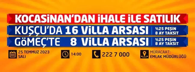 Kocasinan Belediyesi, Kuşçu ve Gömeç'teki villa arsalarını satışa çıkarıyor