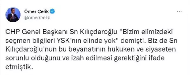 AK Parti'li Çelik: Kılıçdaroğlu'nun 'YSK'da olmayan veriler bizde var' demesi çok sorunlu bir ifadedir