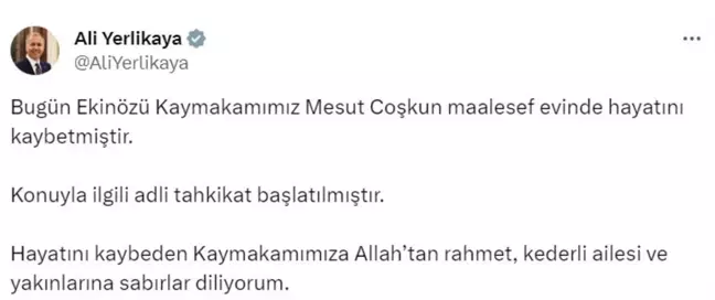 Kahramanmaraş'ta Kaymakamın Evinde Ölü Bulundu