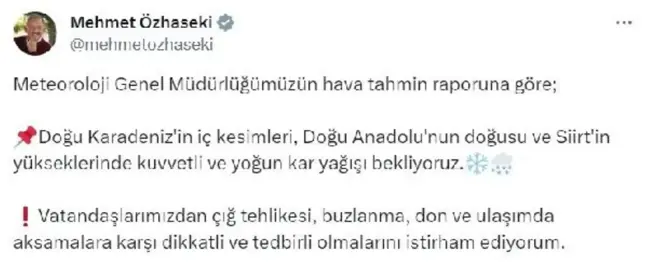 Doğu Karadeniz ve Doğu Anadolu'da kuvvetli kar yağışı bekleniyor