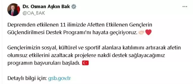 Depremden etkilenen gençlere destek programı başladı