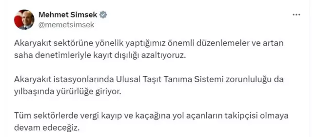 Hazine Bakanı Şimşek'ten Akaryakıt Sektörüne Düzenleme Müjdesi