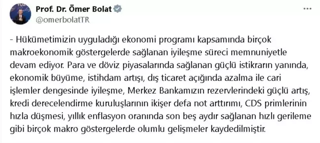 Ticaret Bakanı Bolat'tan Ekonomik İyileşme Açıklaması