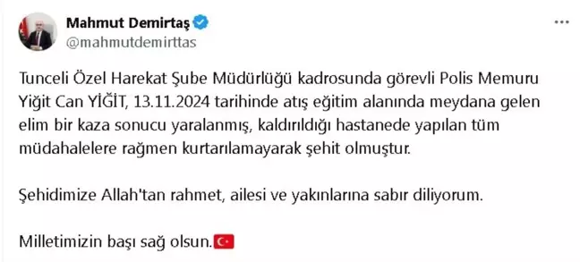 Tunceli'de atış eğitim alanında yaralanan polis memuru şehit oldu