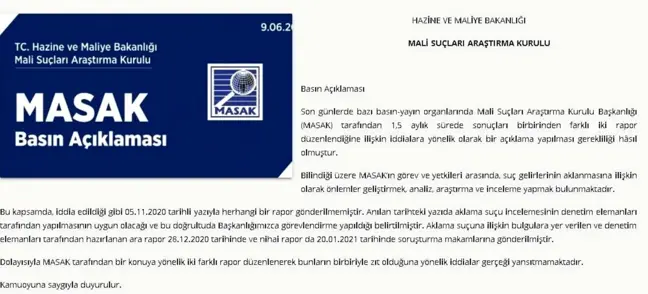 Hazine ve Maliye Bankanlığı'ndan MASAK açıklaması