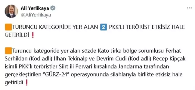 PKK'lı Teröristler Siirt'te Etkisiz Hale getirildi