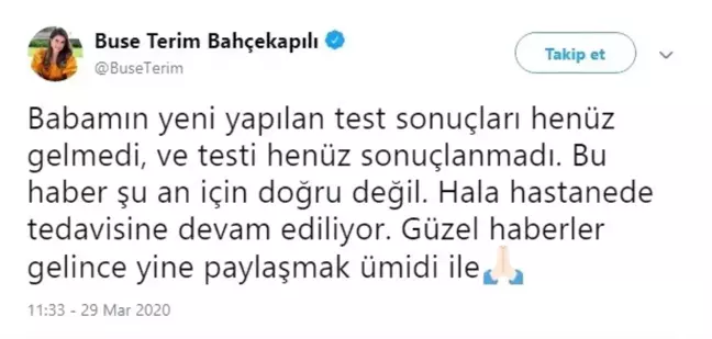 Buse Terim'den Fatih Terim'in sağlık durumuna ilişkin açıklama