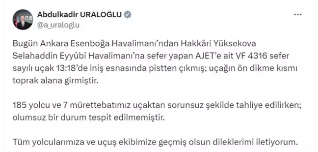 Ulaştırma Bakanı Uraloğlu'ndan Havalimanı Olayı Açıklaması