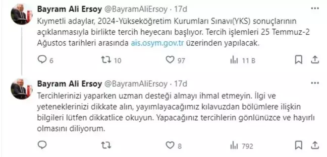 ÖSYM, YKS Tercih İşlemlerinin Başladığını Duyurdu