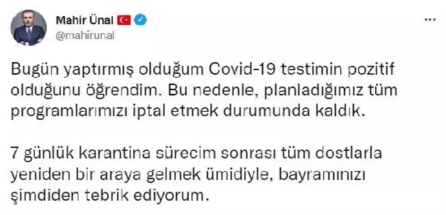 AK Parti'li Ünal, koronavirüse yakalandı