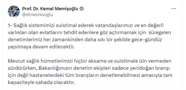 Sağlık Bakanı Memişoğlu'ndan Denetim ve Reform Vurgusu