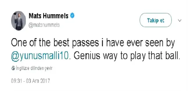 Hummels'den Milli Futbolcuya Övgü