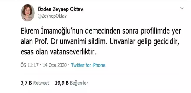 Prof. Dr. Özden Zeynep Oktav, İmamoğlu'na tepki