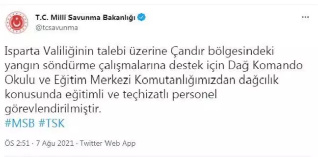 Son dakika haber... MSB'den Çandır bölgesindeki yangın söndürme çalışmalarına destek