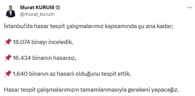 İstanbul'daki Deprem Sonrası Hasar Tespit Çalışmaları Devam Ediyor