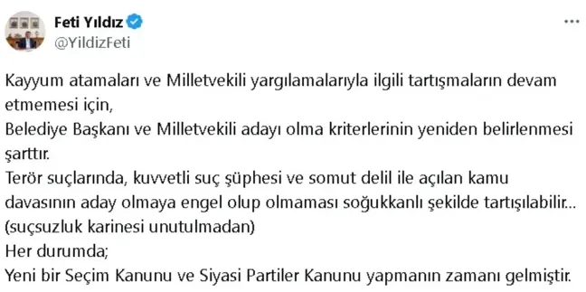 MHP'li Feti Yıldız'dan Seçim Yasası İhtiyacı