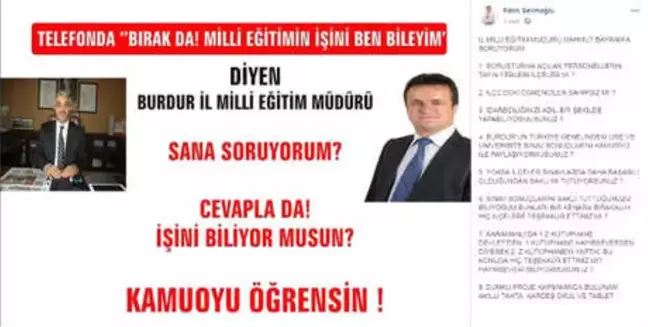 AK Parti'li Başkan, İl Milli Eğitim Müdürü'nü Sosyal Medyada Eleştirdi