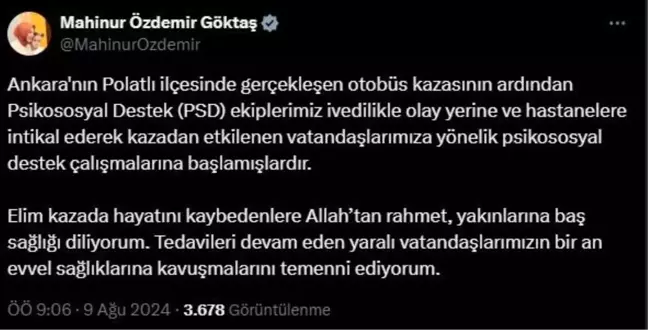 Polatlı'daki Otobüs Kazası Sonrası Psikososyal Destek Çalışmaları Başladı