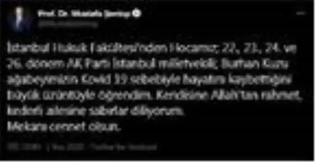 TBMM Başkanı Şentop'dan, Burhan Kuzu için başsağlığı mesajı