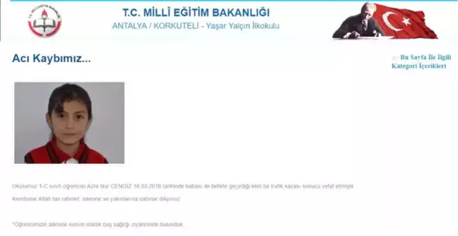Minik Azra'nın Okulundan Taziye Mesajı