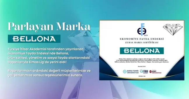 Bellona, Ekonomiye Fayda Endeksi'nde Elmas Marka Ödülünü Aldı